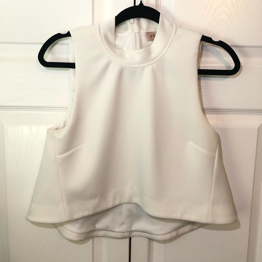 Philosophy White Crop Front High Low Mock Neck Scuba Top Size S